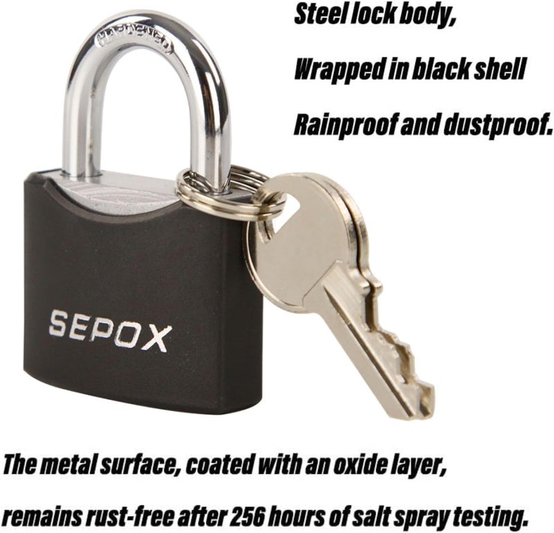 SEPOX ® 2Pcs 1-9/16" All-Weather Outdoor Padlocks Keyed Alike, Cut-Proof Shackle, Solid Steel Lock, Heavy-Duty with Black Cover, Design for Gate Fence Cabinet Toolbox School Gym Locker with Same Key - Image 4